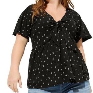 Torrid Vintage Cotton Jersey V-Neck Relaxed‎ Tie Front Top Size Large NWT